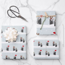 Ensemble de papier cadeau avec manchots de fêtes
