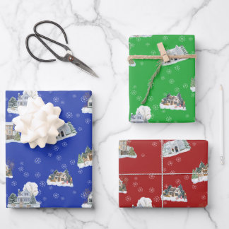 Ensemble de papier cadeau de scène de Noël