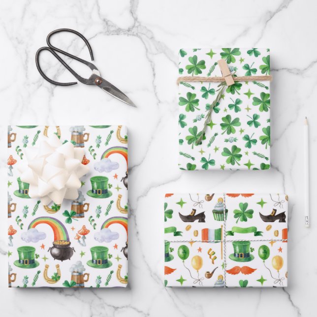 Ensemble de papier d’enveloppement de la Saint-Pat (Recto)