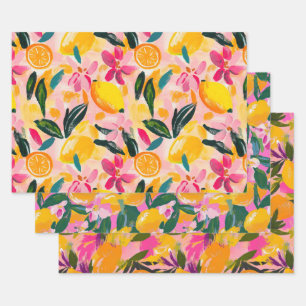 ENSEMBLE DE PAPIER DÉCORATIF CITRONS ET FLEURS ABS