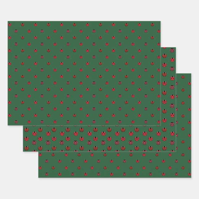 Ensemble de papier d'emballage à pois coccinelle (Lot)