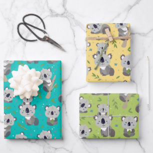 Ensemble de papier d'emballage de 3 ours koalas ad