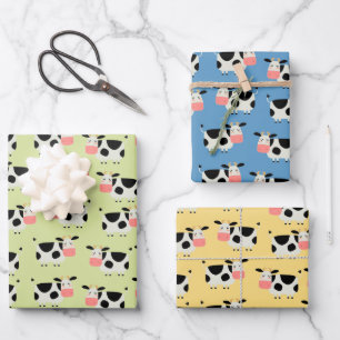 Ensemble de papier d'emballage de 3 vaches de ferm