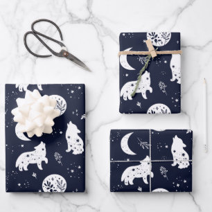 Ensemble de papier d'emballage Loup hurle à la Lun