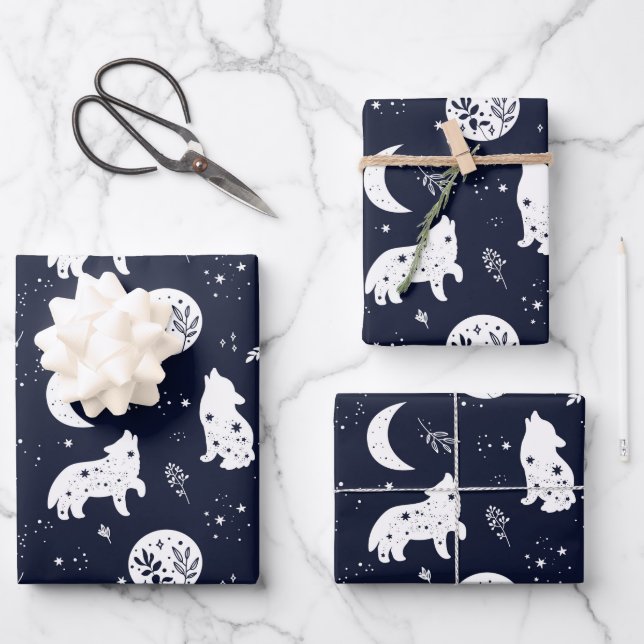 Ensemble de papier d'emballage Loup hurle vers la  (Recto)