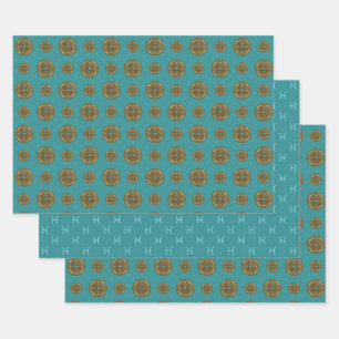 Ensemble de papier d'emballage Mandala Poissons