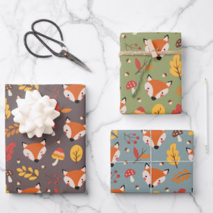 Ensemble de papier d'emballage Renards d'automne