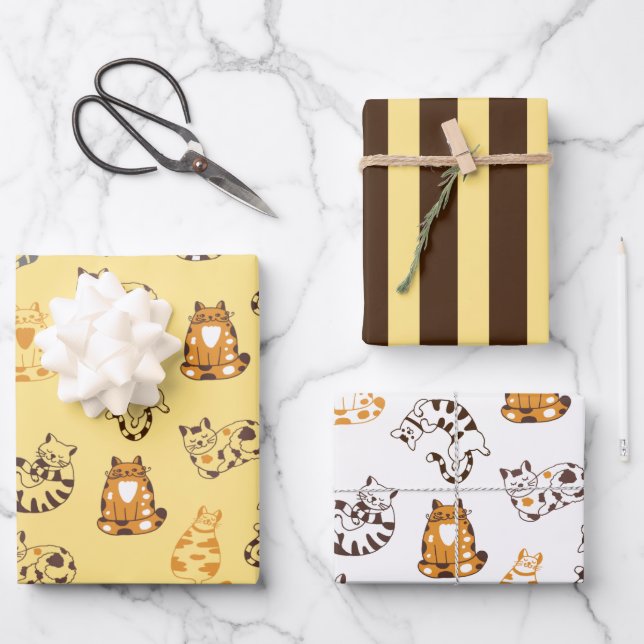Ensemble de papier d'enveloppement pour chats (Recto)