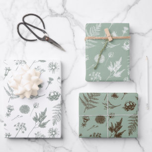 Ensemble de papier d'enveloppement végétal vert Sa