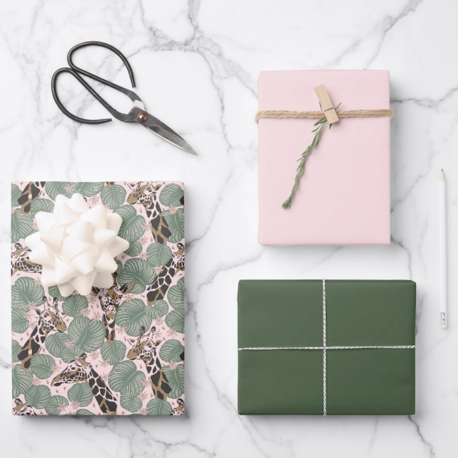 Ensemble de papier Safari Safari Giraffe Vert & Ro (Recto)