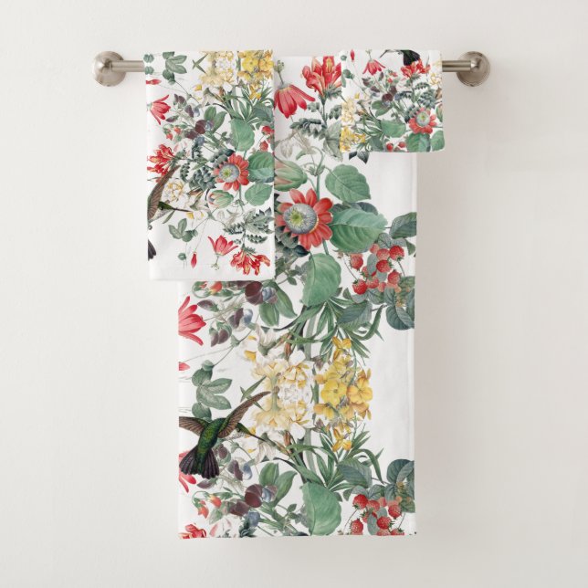 Ensemble de serviette de Bath de fleurs de jardin (En situation)
