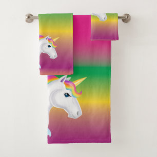 Ensemble de serviette de licorne d'arc-en-ciel