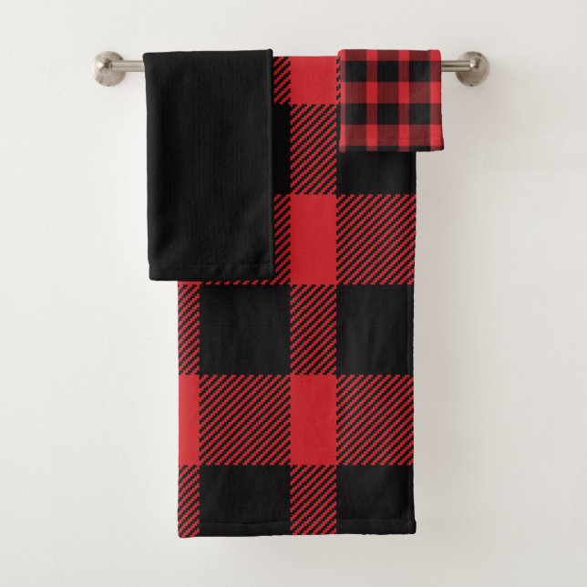 Ensemble de serviette de plaid de Buffalo rouge et (En situation)