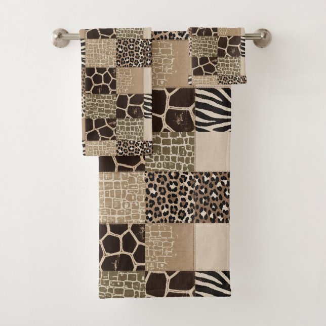 Ensemble de serviettes à motif patchwork d'animaux (En situation)