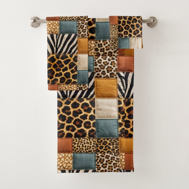 Ensemble de serviettes à motif patchwork d'animaux (En situation)
