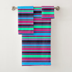 Ensemble de serviettes à rayures bleues Magenta, A