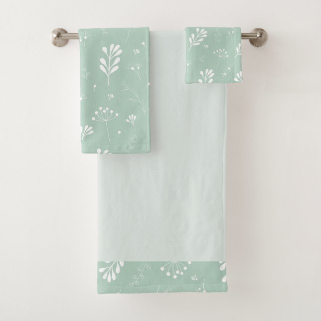 Ensemble de serviettes à thème Leaf blanc vert mer (En situation)