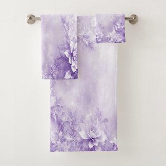 Ensemble de serviettes aux fleurs blanches violett