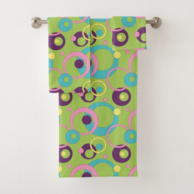 Ensemble de serviettes Cercles Verts Funky (En situation)
