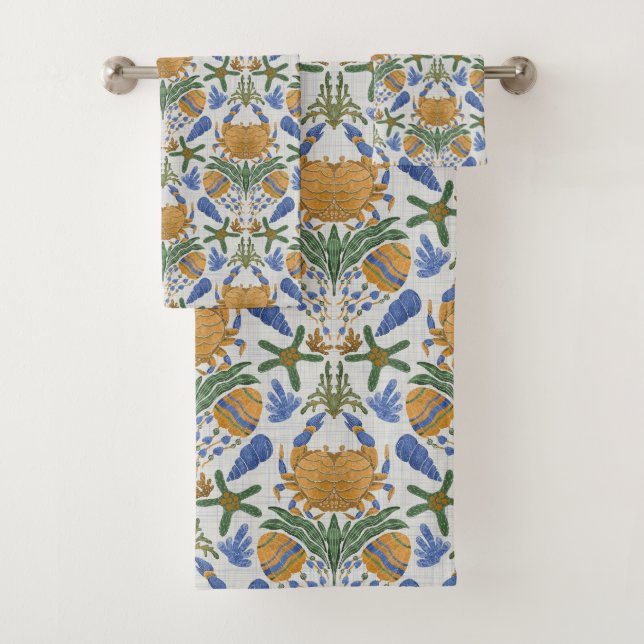 Ensemble de serviettes Coastal Crab & Shell (En situation)