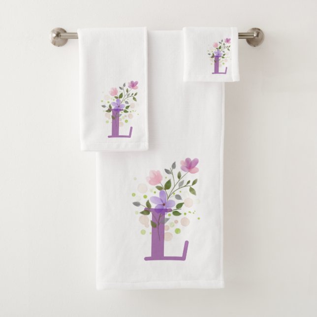 Ensemble de serviettes de bain à lettre initiale L (En situation)