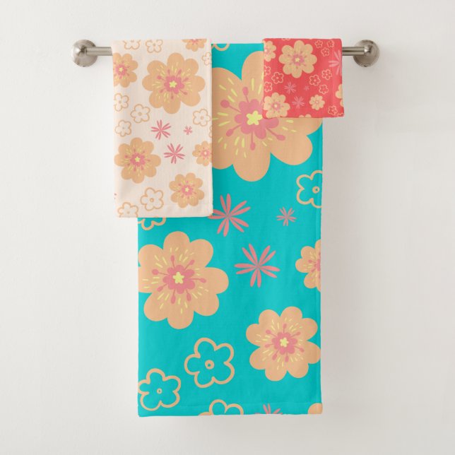 Ensemble de serviettes de bain à motifs floraux Re (En situation)