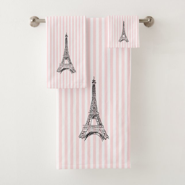 Ensemble de serviettes de bain à rayures roses de  (En situation)