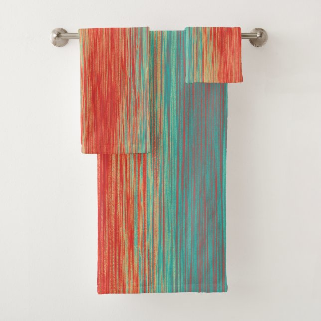 Ensemble de serviettes de bain Abstrait rouge cora (En situation)