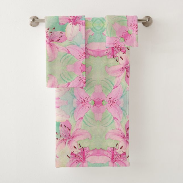 Ensemble de serviettes de bain - Aquarelle rose Ly (En situation)