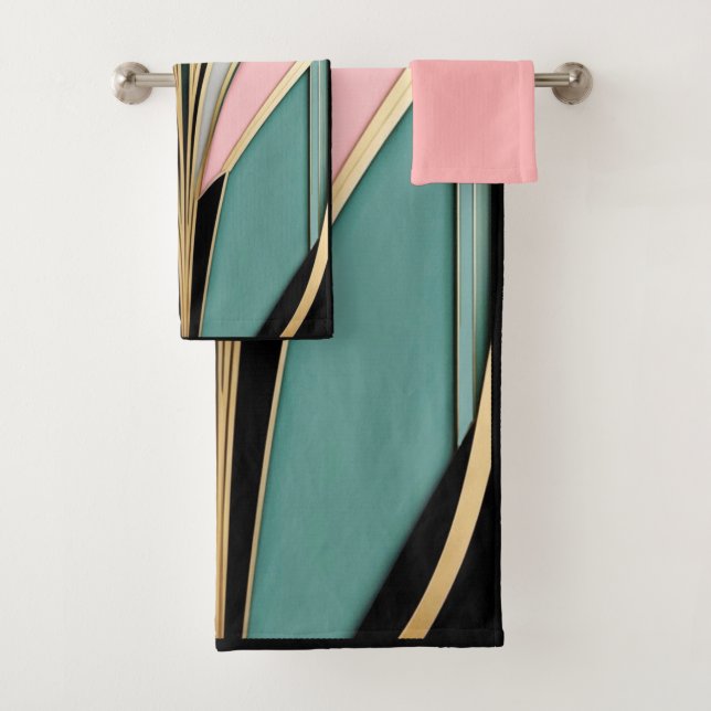 Ensemble De Serviettes De Bain Art Déco. (En situation)