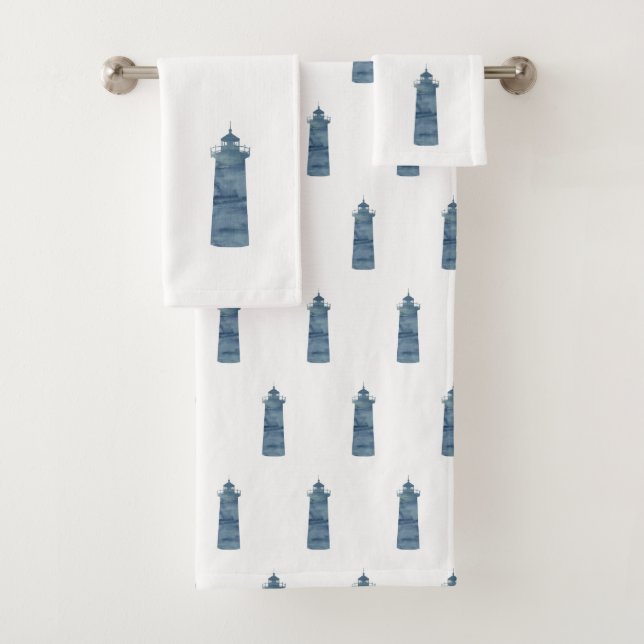 Ensemble de serviettes de bain bleu Lighthouse nau (En situation)