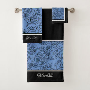 Ensemble de serviettes de bain bleu noir et blanc