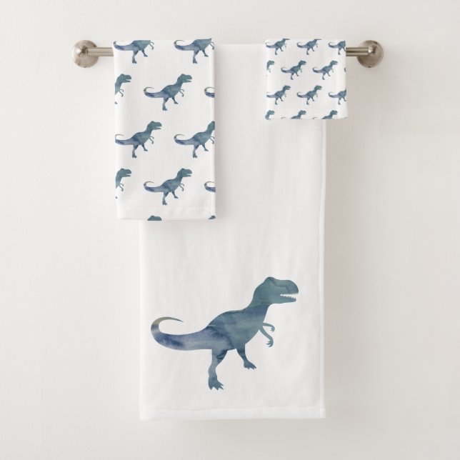 Ensemble de serviettes de bain Blue Dinosaur Trex (En situation)