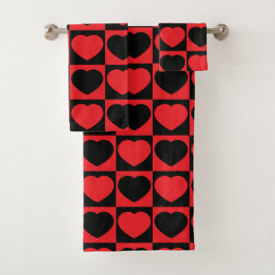 ensemble de serviettes de bain de coeurs noir et r