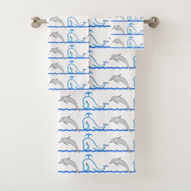 Ensemble de serviettes de bain Dolphin et Whale (En situation)