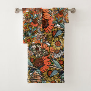 Ensemble de serviettes de bain du jardin de fleurs