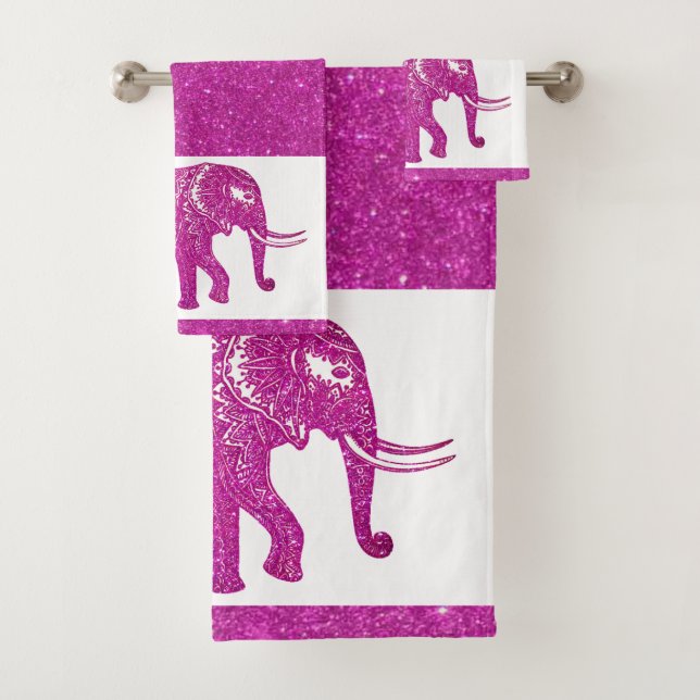 Ensemble de serviettes de bain éléphant à paillett (En situation)