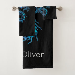 Ensemble de serviettes de bain en dragon bleu néon