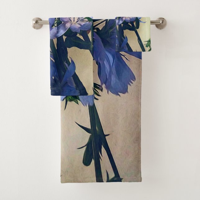 Ensemble de serviettes de bain Fleur sauvage bleu (En situation)