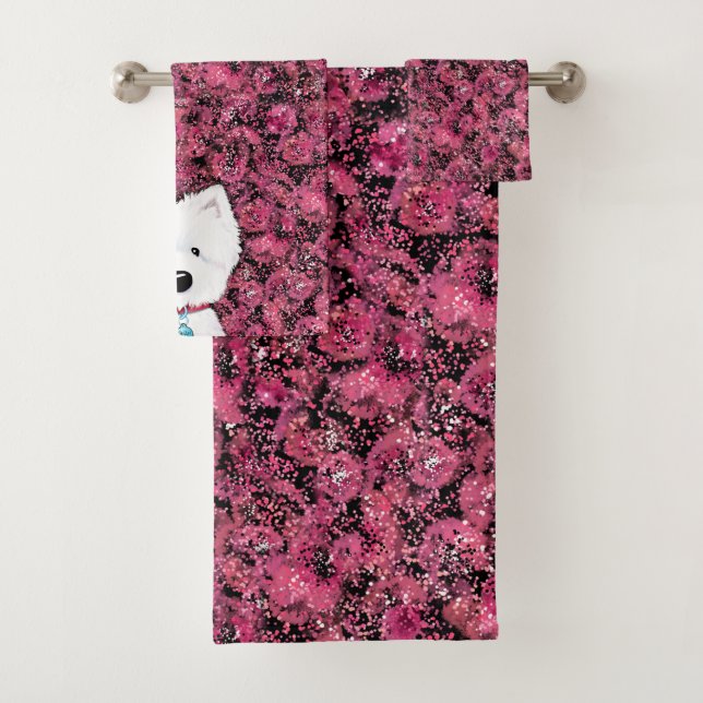 Ensemble de serviettes de bain fleurie Westie Impr (En situation)