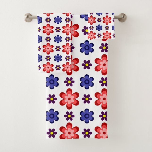 Ensemble de serviettes de bain Fleurs Bleu Violet  (En situation)