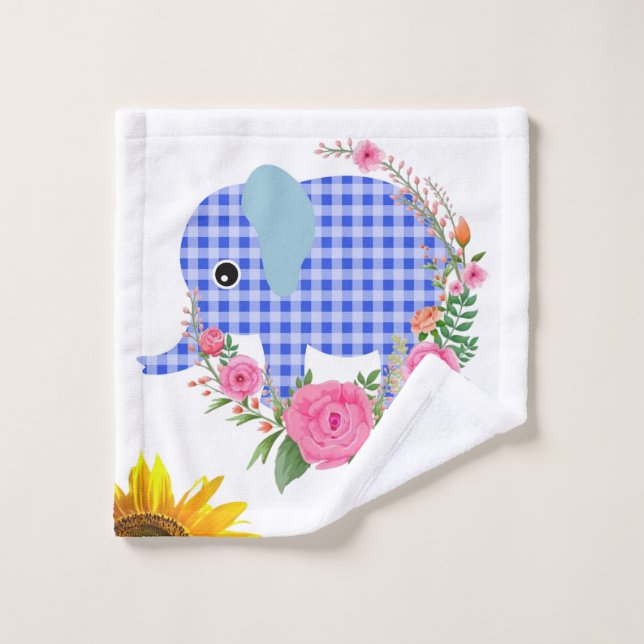 Ensemble de serviettes de bain Floral Blue Elephan (Gant de toilette)