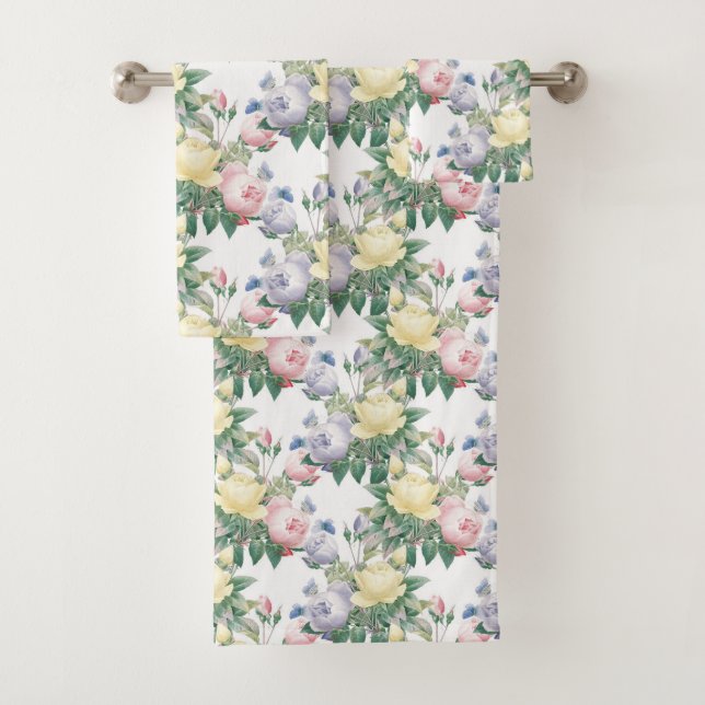 Ensemble de serviettes de bain Floral Pastel Rose (En situation)