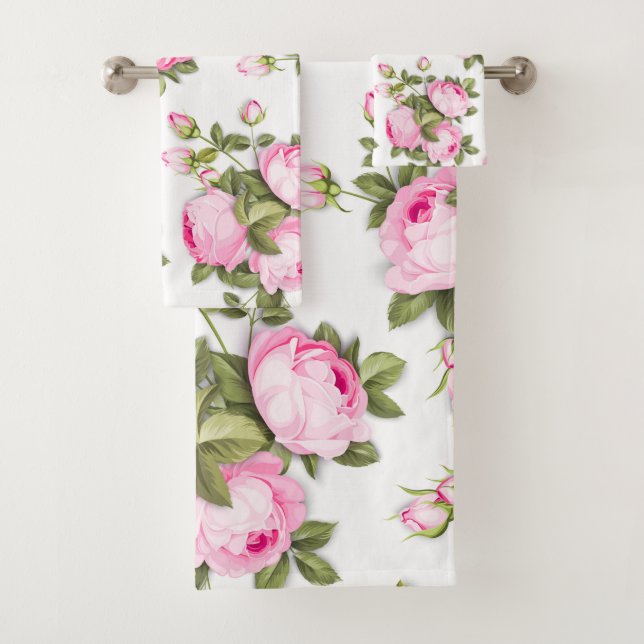   Ensemble De Serviettes De Bain Floral Rose (En situation)