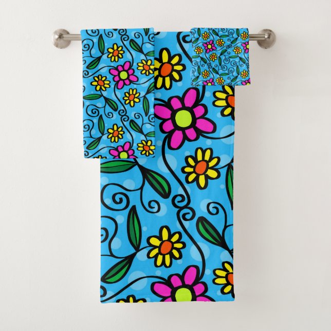 Ensemble de serviettes de bain florales Abstraites (En situation)