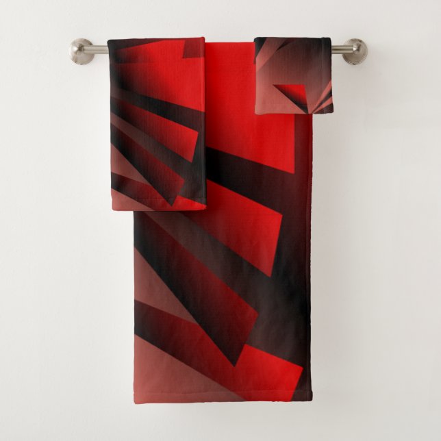 Ensemble de serviettes de bain géométriques rouge  (En situation)