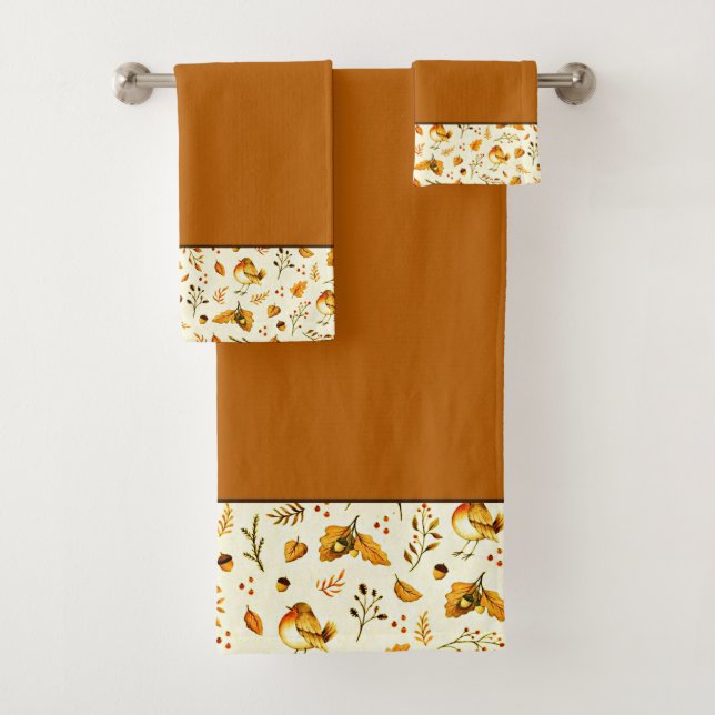 Ensemble de serviettes de bain mélangé à l'automne (En situation)