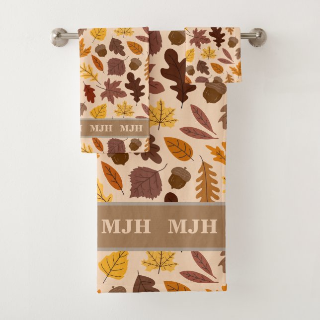 Ensemble de serviettes de bain monogramme - Feuill (En situation)
