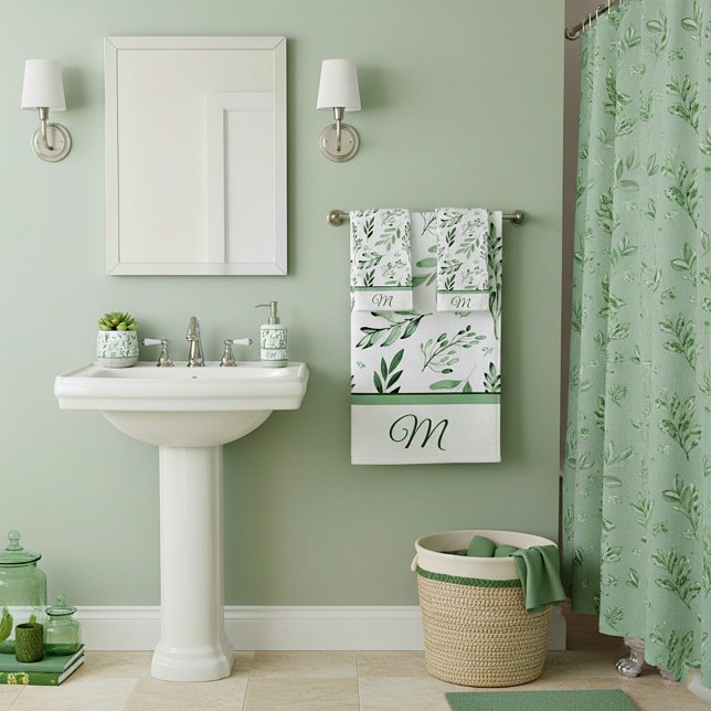 Ensemble de serviettes de bain monogramme feuille  (Créateur téléchargé)