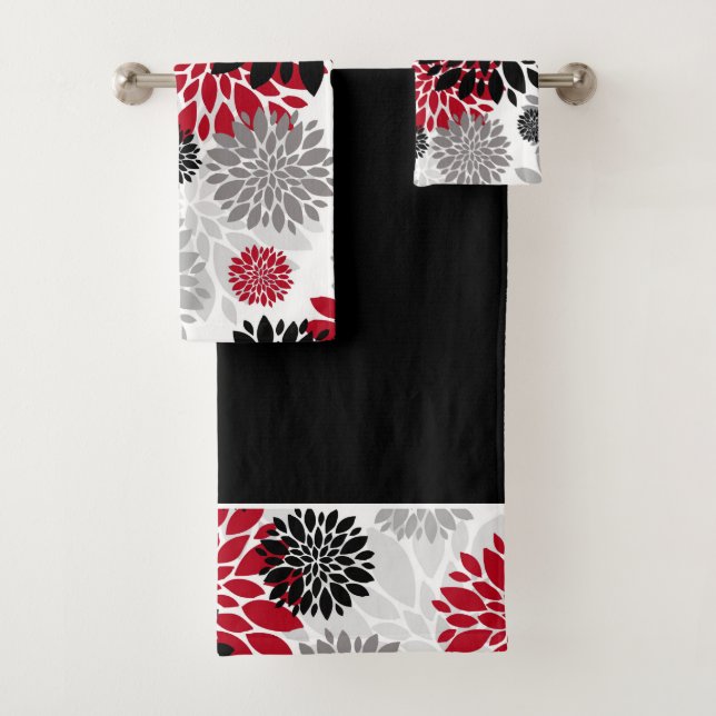 Ensemble de serviettes de bain Motif à fleurs roug (En situation)